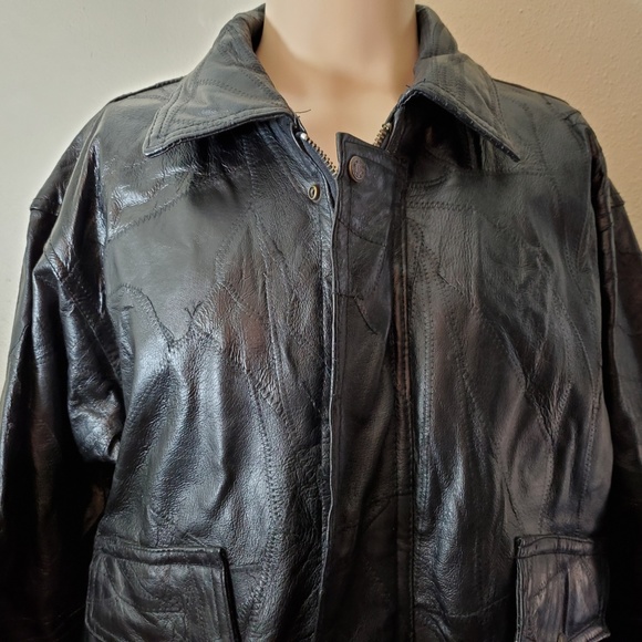 Flight Path Men's Leather Bomber Jacket Black Zip - Picture 3 of 8